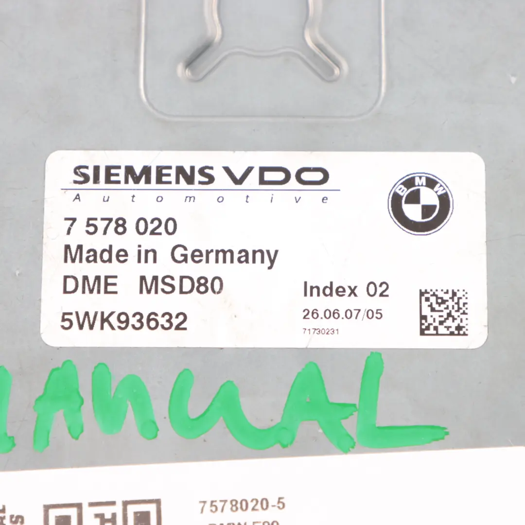 BMW E60 E90 LCI 530i 330i N53 272HP ECU Engine Control DME Manual - SKU 7578020-5 - Part number 7578020