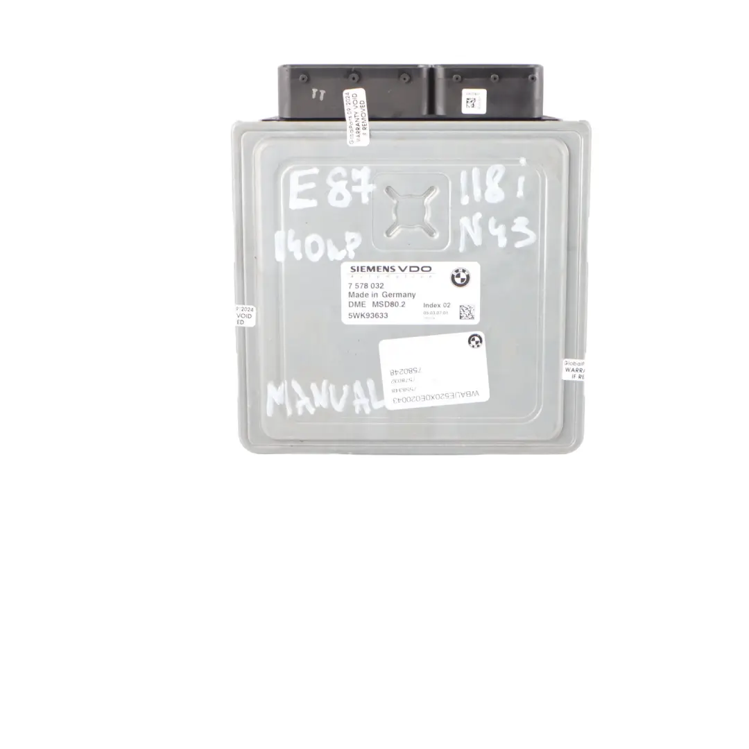 BMW E81 E87 LCI E90 E91 N43 118i Engine ECU DME Kit CAS3 + Key Manual - SKU 7578032-1 - Part number 7578032