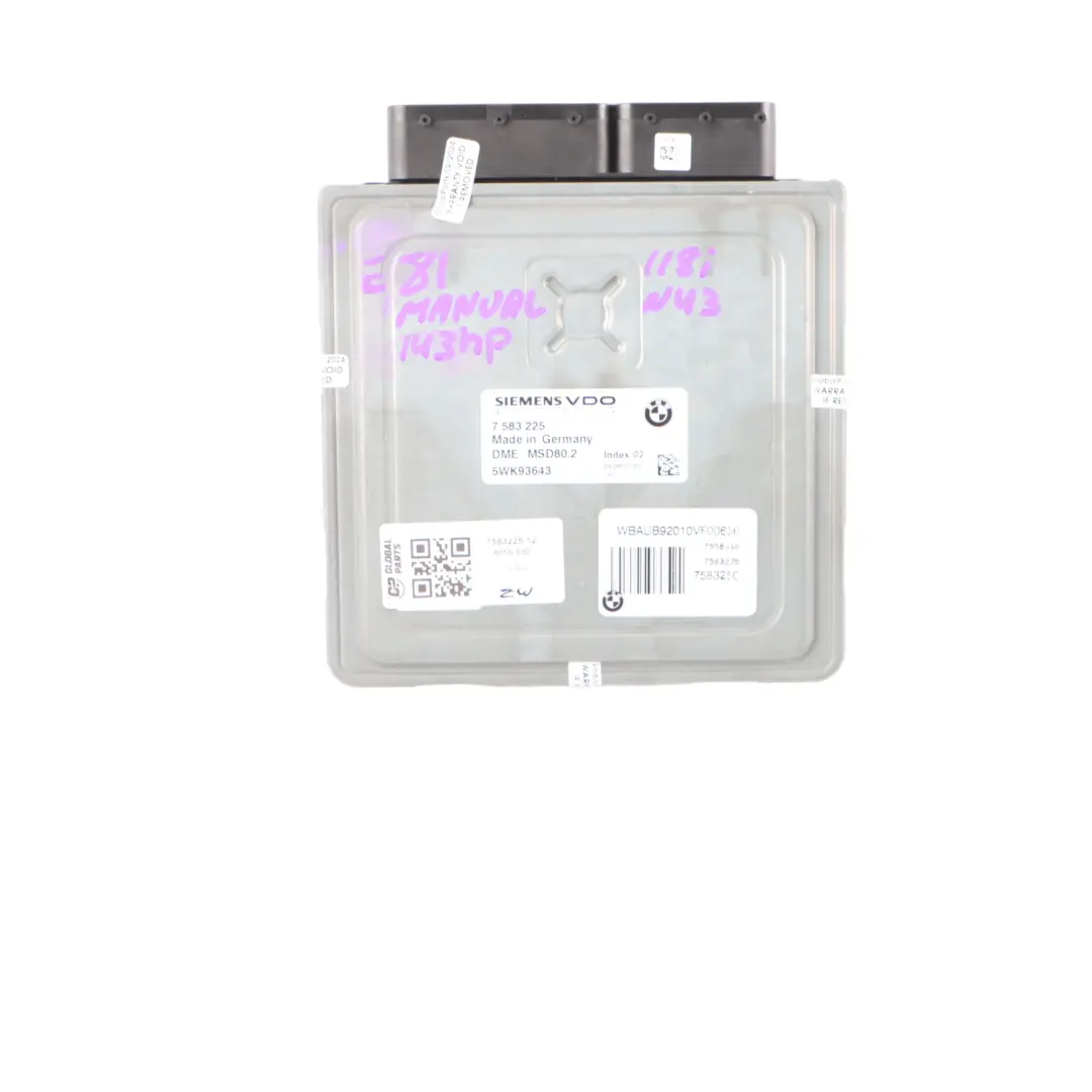 N43 Steuergerät DME CAS3 + Schlüsse für BMW E81 E87 LCI E90 E91 118i 318i mit Teilenummer 7583225 BMW E81 E87 LCI E90 E91 118i 318i N43 Steuergerät DME CAS3 + Schlüsse - SKU 7583225-12 - Teilenummer 7583225