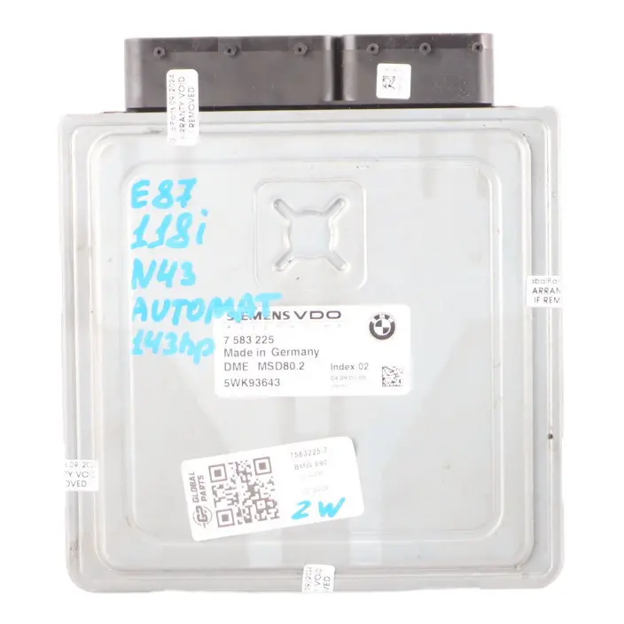 N43 Komputer Silnika do BMW E87 LCI E90 116i 316i 1.6 o numerze 7583225 BMW E87 LCI E90 116i 316i 1.6 N43 Komputer Silnika - SKU 7583225-7 - Numer Części 7583225