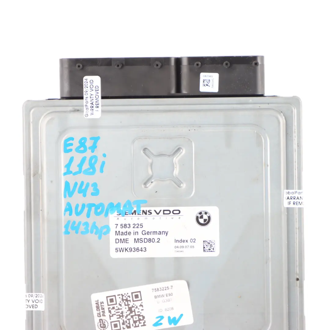 N43 Komputer Silnika do BMW E87 LCI E90 116i 316i 1.6 o numerze 7583225 BMW E87 LCI E90 116i 316i 1.6 N43 Komputer Silnika - SKU 7583225-7 - Numer Części 7583225