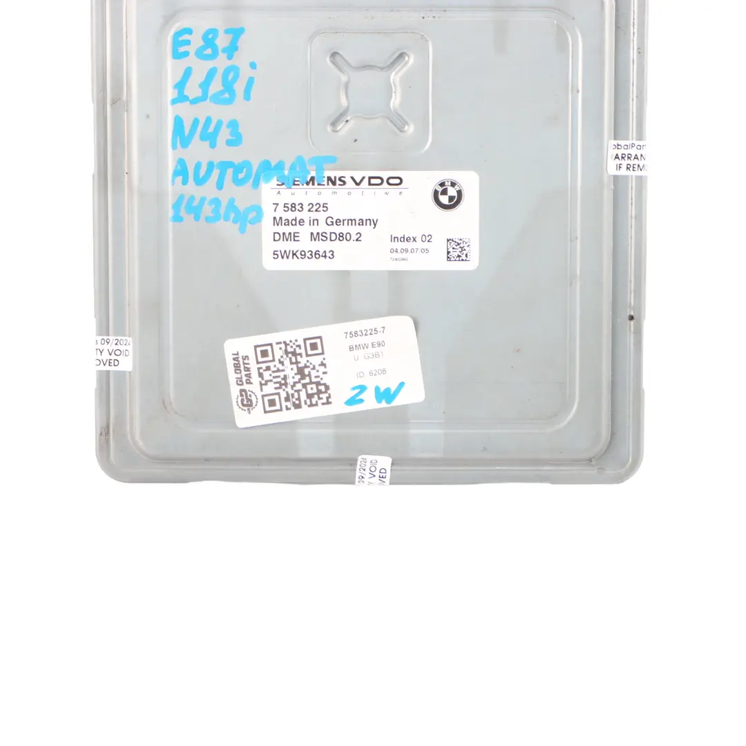 N43 Komputer Silnika do BMW E87 LCI E90 116i 316i 1.6 o numerze 7583225 BMW E87 LCI E90 116i 316i 1.6 N43 Komputer Silnika - SKU 7583225-7 - Numer Części 7583225