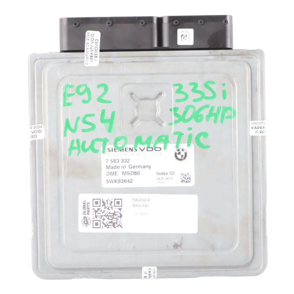 N54 306HP Petrol Engine Control Unit DME Automatic to BMW E90 E91 E92 335i with Part number 7583332 BMW E90 E91 E92 335i N54 306HP Petrol Engine Control Unit DME Automatic - SKU 7583332-6 - Part number 7583332