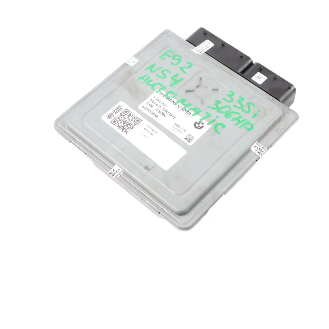 N54 306HP Petrol Engine Control Unit DME Automatic to BMW E90 E91 E92 335i with Part number 7583332 BMW E90 E91 E92 335i N54 306HP Petrol Engine Control Unit DME Automatic - SKU 7583332-6 - Part number 7583332
