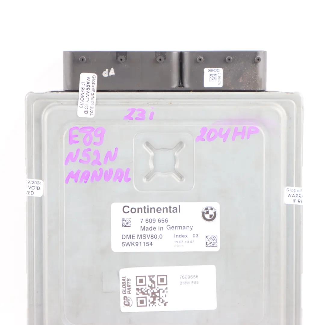 BMW Z4 E89 Roadster 23i N52N 204HP Engine Conrol Unit ECU DME Manual - SKU 7609656 - Part number 7609656