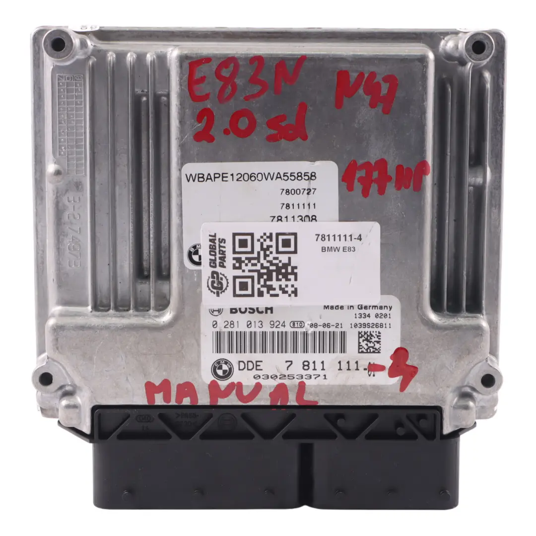N47 177HP Engine Control Unit ECU DDE Manual to BMW X3 E83 LCI 2.0d with Part number 7811111 BMW X3 E83 LCI 2.0d N47 177HP Engine Control Unit ECU DDE Manual - SKU 7811111-4 - Part number 7811111
