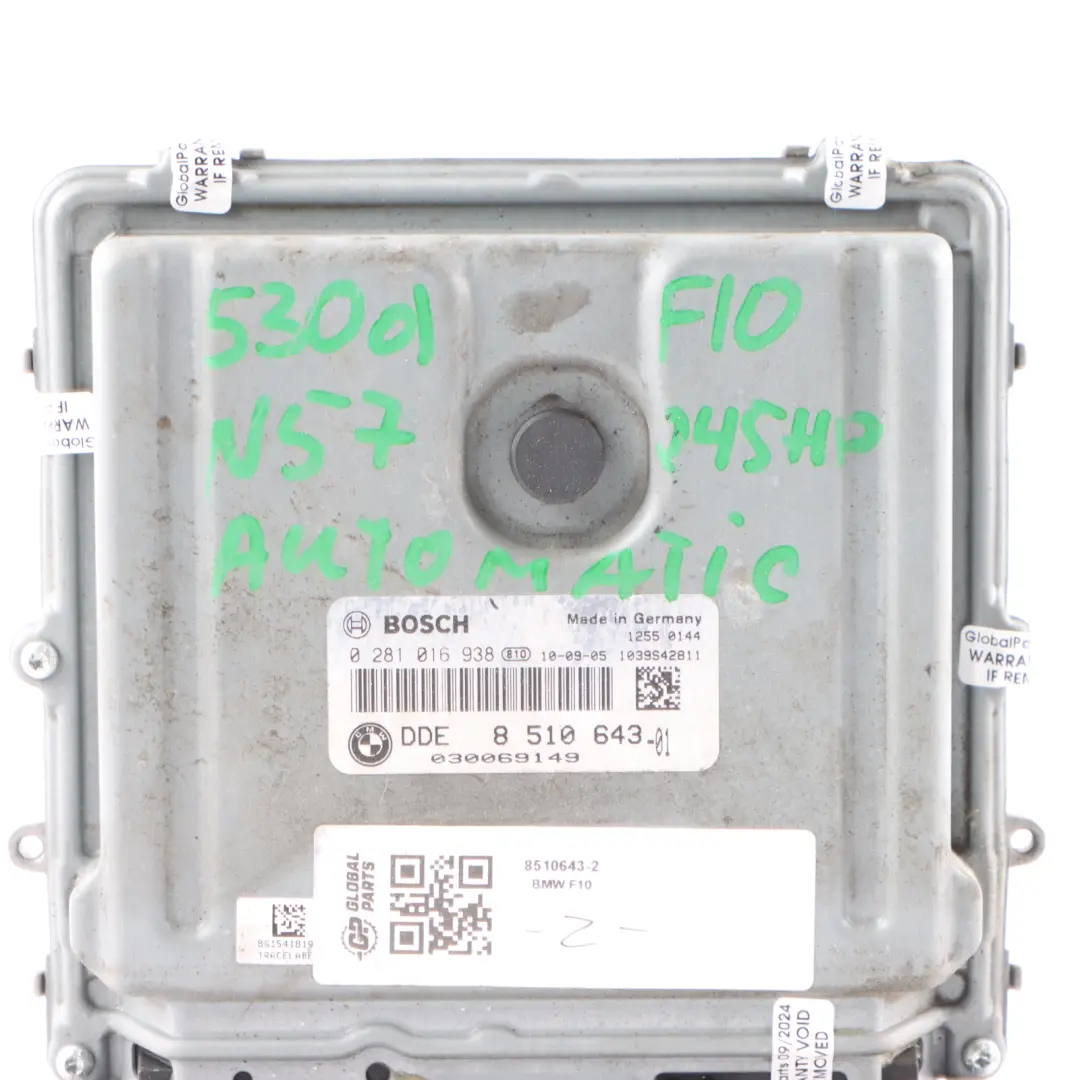N57 245HP Engine Control Unit ECU Module DDE Automatic to BMW F10 F11 530d with Part number 8510643 BMW F10 F11 530d N57 245HP Engine Control Unit ECU Module DDE Automatic - SKU 8510643-2 - Part number 8510643