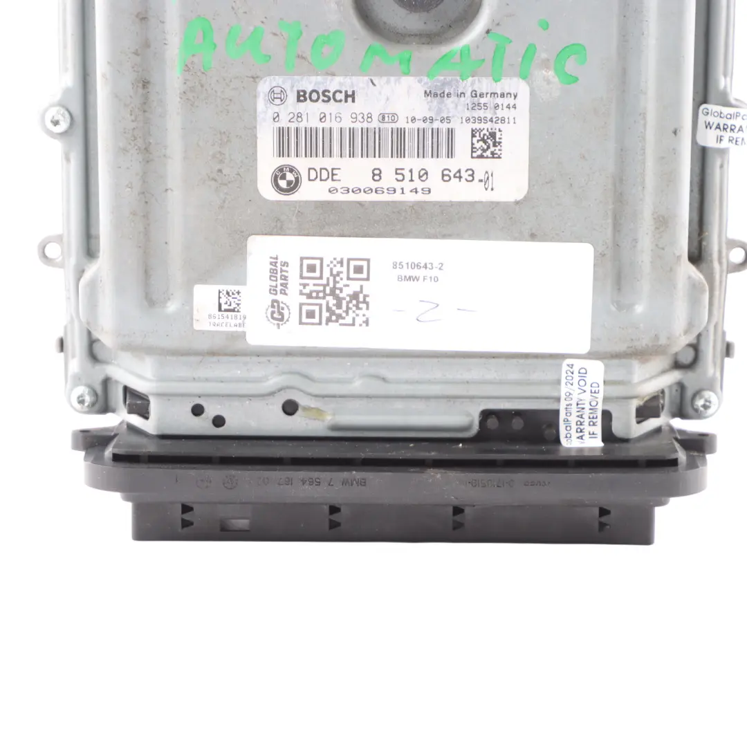N57 245HP Engine Control Unit ECU Module DDE Automatic to BMW F10 F11 530d with Part number 8510643 BMW F10 F11 530d N57 245HP Engine Control Unit ECU Module DDE Automatic - SKU 8510643-2 - Part number 8510643