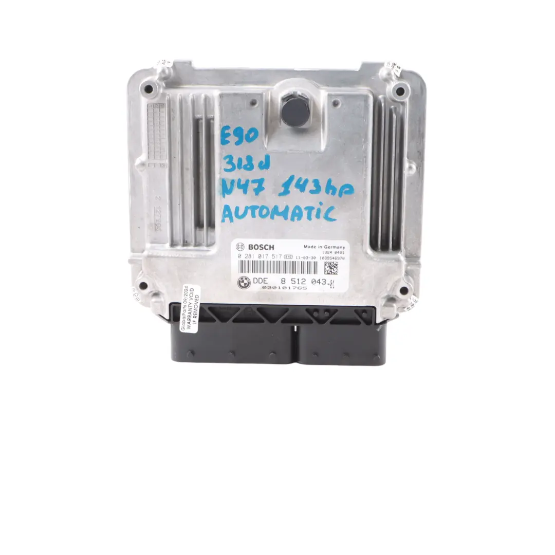 BMW E90 E91 LCI 318d N47N 143HP Engine ECU Kit DDE CAS3 Key Automatic - SKU 8512043-4 - Part number 8512043
