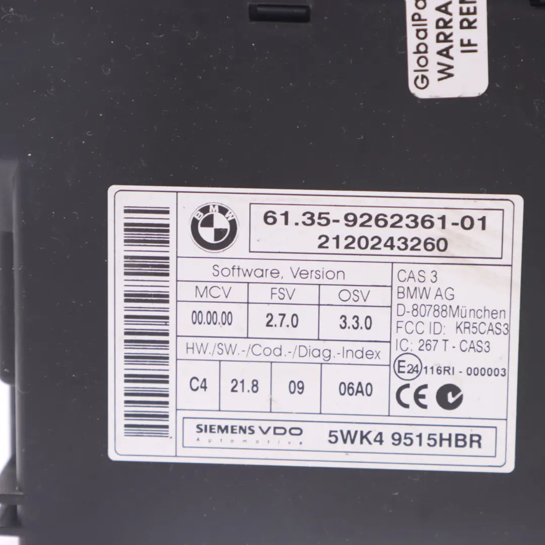 BMW X1 E84 2.0dX N47 177HP Engine ECU Kit DDE 8510591 CAS3 + Key Automatic - SKU 8512498-7 - Part number 8512498