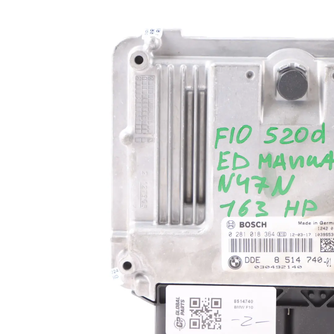 Control Unit BMW F10 520d ed Diesel N47N 163HP ECU DDE Manual to Engine with Part number 8514740 Engine Control Unit BMW F10 520d ed Diesel N47N 163HP ECU DDE Manual - SKU 8514740 - Part number 8514740