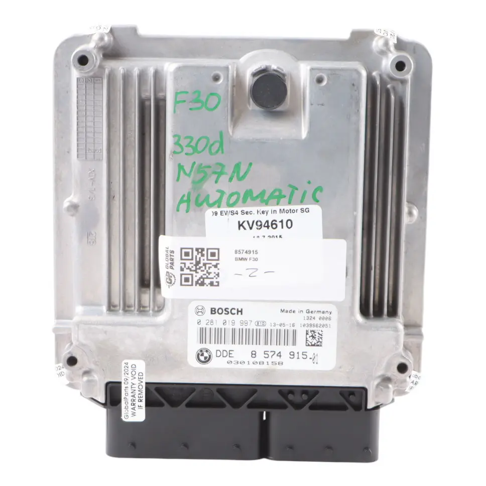 N57N 258HP Diesel Engine Control Unit ECU DDE Automatic to BMW F30 330d with Part number 8574915 BMW F30 330d N57N 258HP Diesel Engine Control Unit ECU DDE Automatic - SKU 8574915 - Part number 8574915