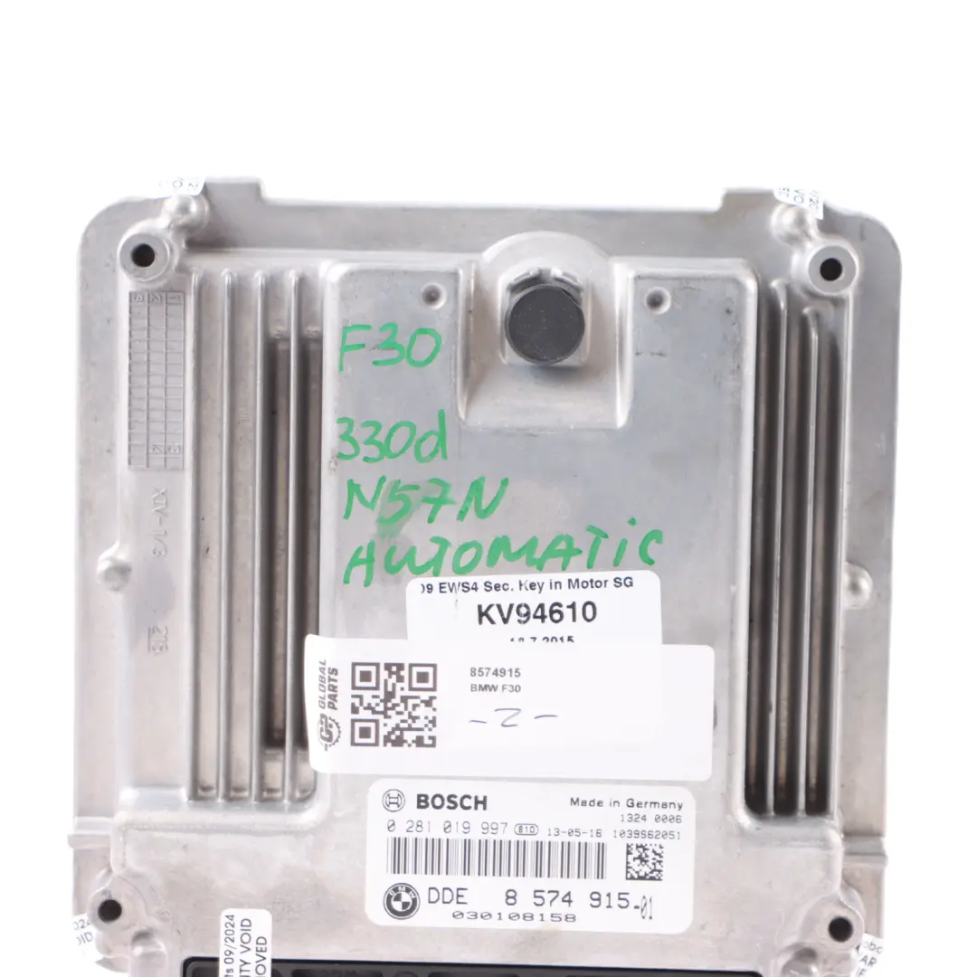 N57N 258HP Diesel Engine Control Unit ECU DDE Automatic to BMW F30 330d with Part number 8574915 BMW F30 330d N57N 258HP Diesel Engine Control Unit ECU DDE Automatic - SKU 8574915 - Part number 8574915