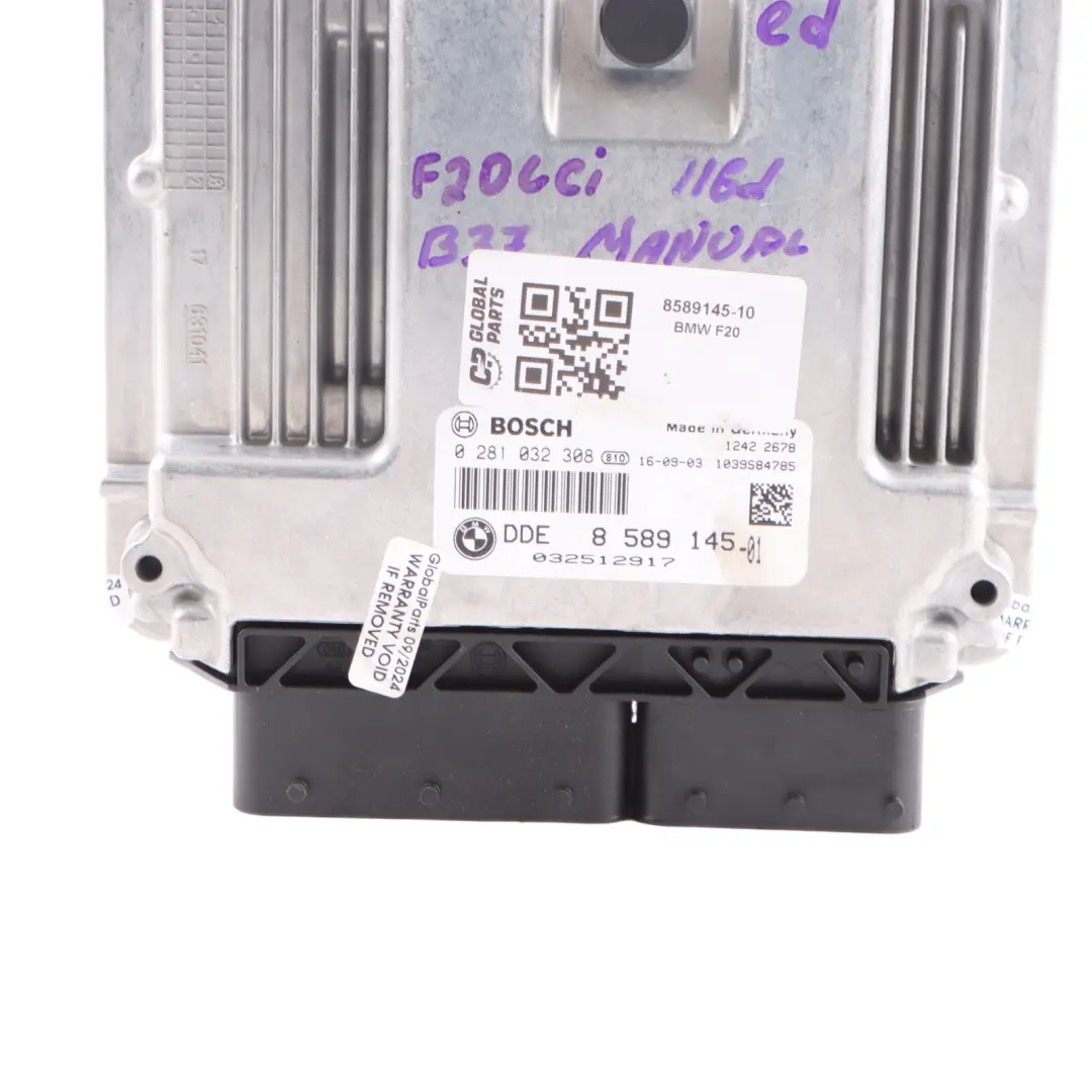 BMW F20 LCI 116d B37 Engine Control Unit Module ECU DDE Manual - SKU 8589145-10 - Part number 8589145