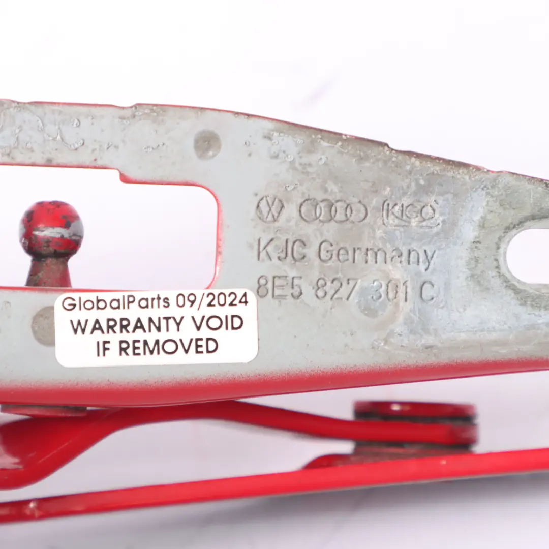 Boot Lid Hinge Left N/S Trunk Tailgate Portimao Brilliant Red - Y3J to Audi A4 B7 with Part number 8E5827301C-BRR Audi A4 B7 Boot Lid Hinge Left N/S Trunk Tailgate Portimao Brilliant Red - Y3J - SKU 8E5827301C-BRR - Part number 8E5827301C-BRR