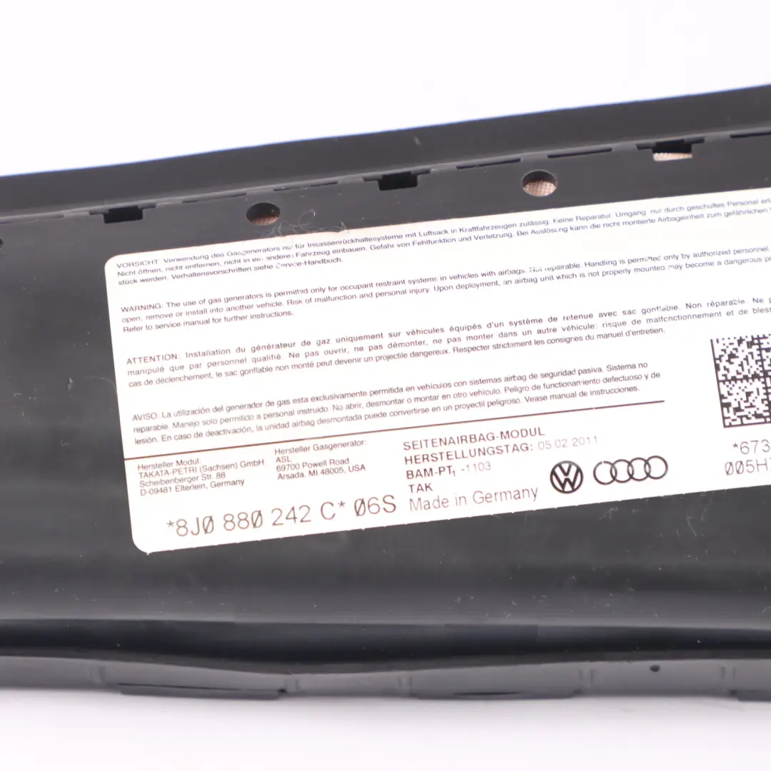 Module d'air pour le siège du conducteur côté avant droit pour Audi TT 8J à propos du numéro de pièce 8J0880242C Audi TT 8J Module d'air pour le siège du conducteur côté avant droit - SKU 8J0880242C - Numéro de pièce 8J0880242C