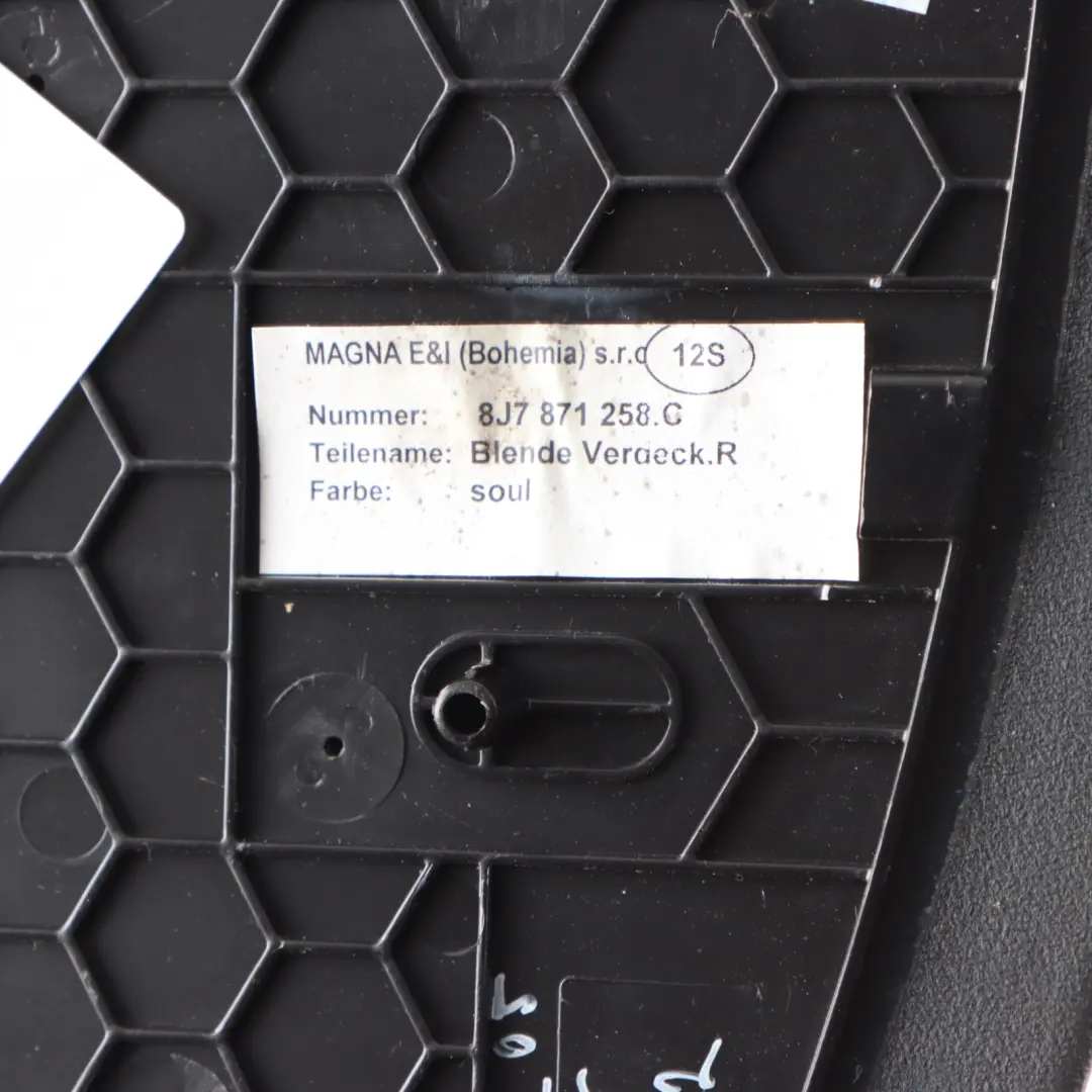 Soft Top Folding Roof Interior Right O/S Headlining Trim Cover Flap to Audi TT 8J with Part number 8J7871258C Audi TT 8J Soft Top Folding Roof Interior Right O/S Headlining Trim Cover Flap - SKU 8J7871258C - Part number 8J7871258C