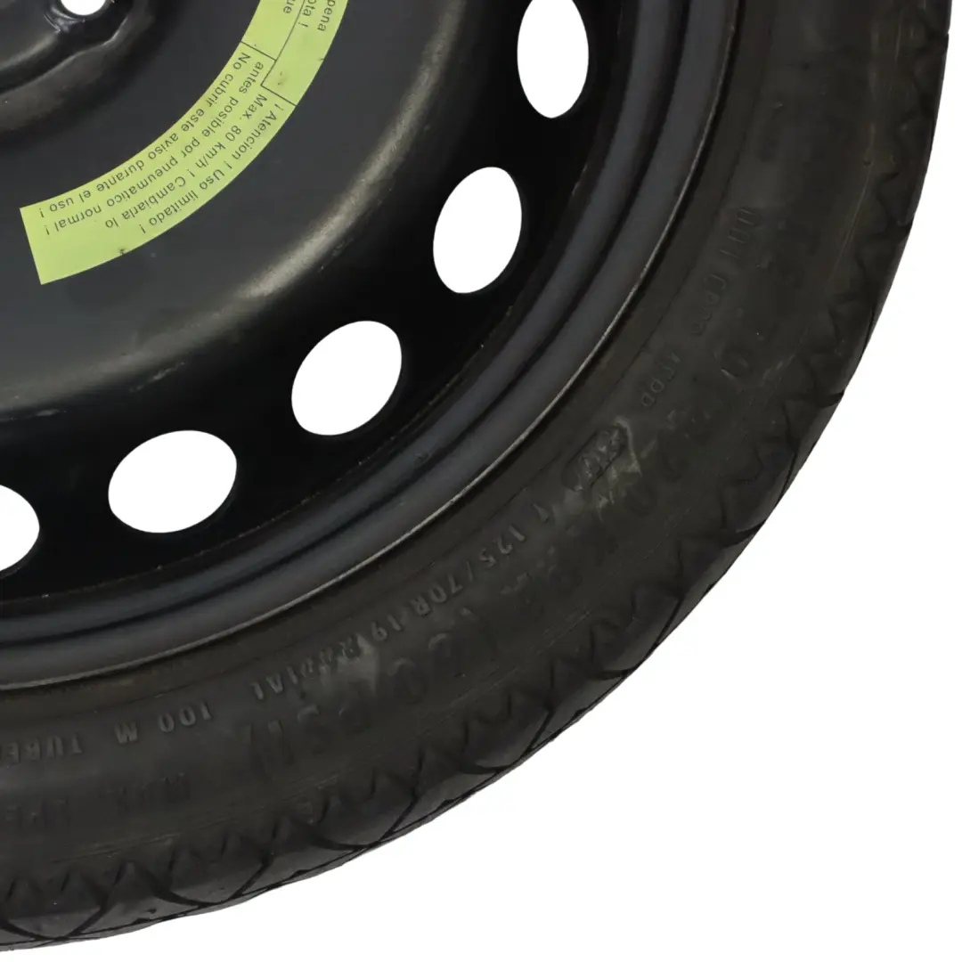 Stal R19 Koło Zapasowe Zapasówka Opona 125/70 do Audi A4 B8 o numerze 8K0601027 Audi A4 B8 Stal R19 Koło Zapasowe Zapasówka Opona 125/70 - SKU 8K0601027 - Numer Części 8K0601027