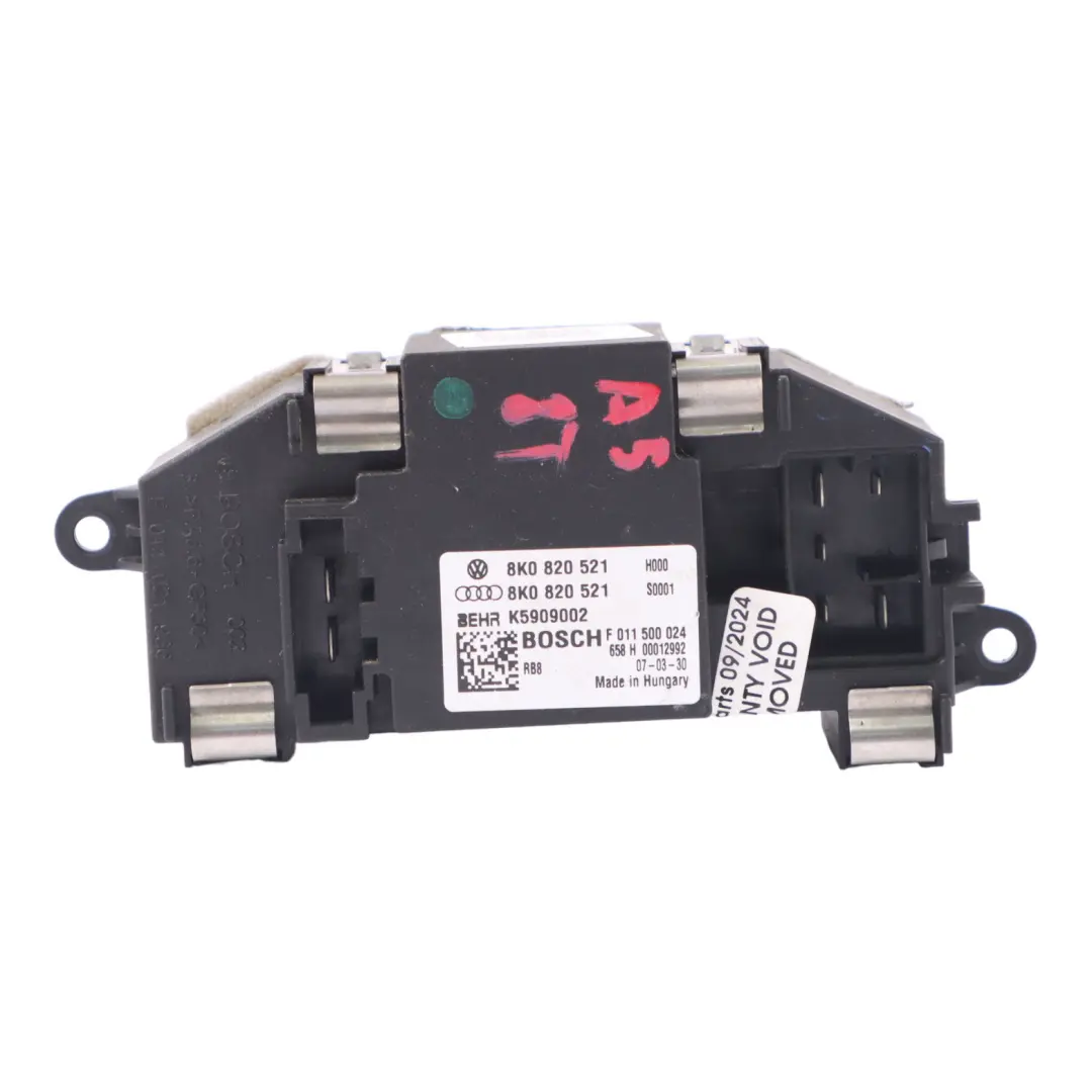 Gebläsemotor Heizlüfter Widerstand Regler für Audi A5 8T mit Teilenummer 8K0820521 Audi A5 8T Gebläsemotor Heizlüfter Widerstand Regler - SKU 8K0820521 - Teilenummer 8K0820521