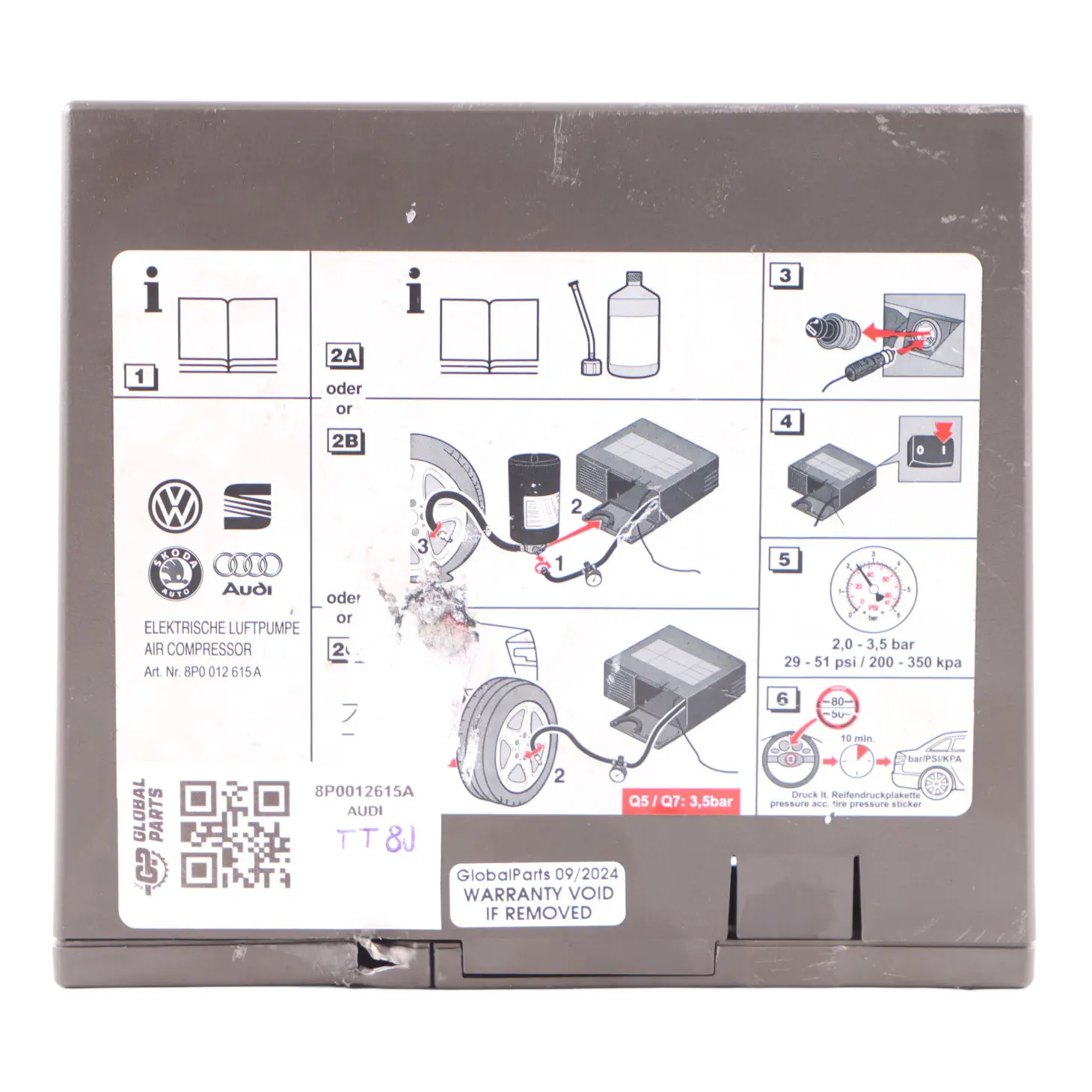 Audi TT 8J Kit herramientas emergencia neumáticos Compresor Maletero 8P0012615A