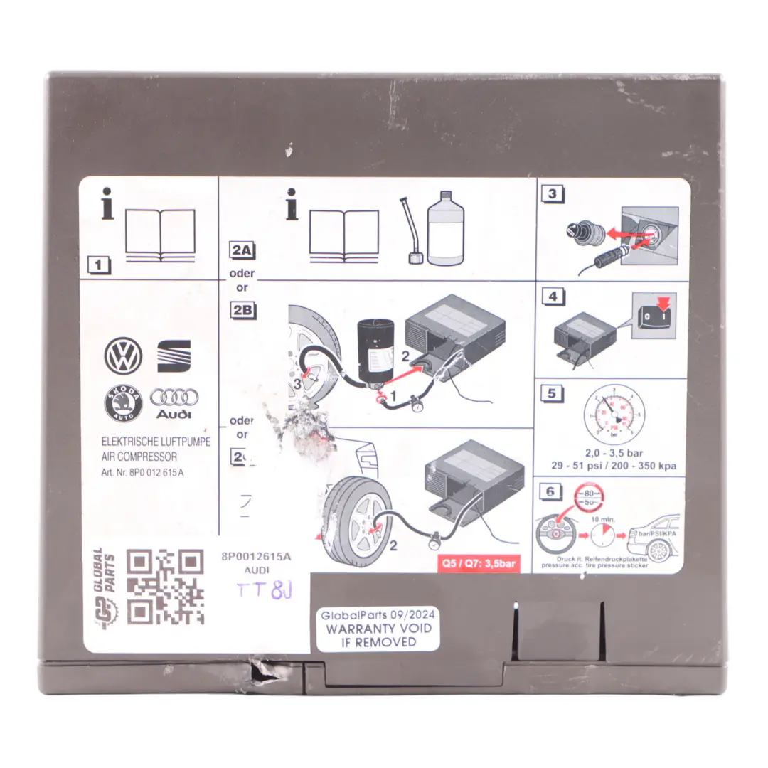 Audi TT 8J Tyre Emergency Tool Kit Compressor Boot Trunk Storage - SKU 8P0012615A - Part number 8P0012615A