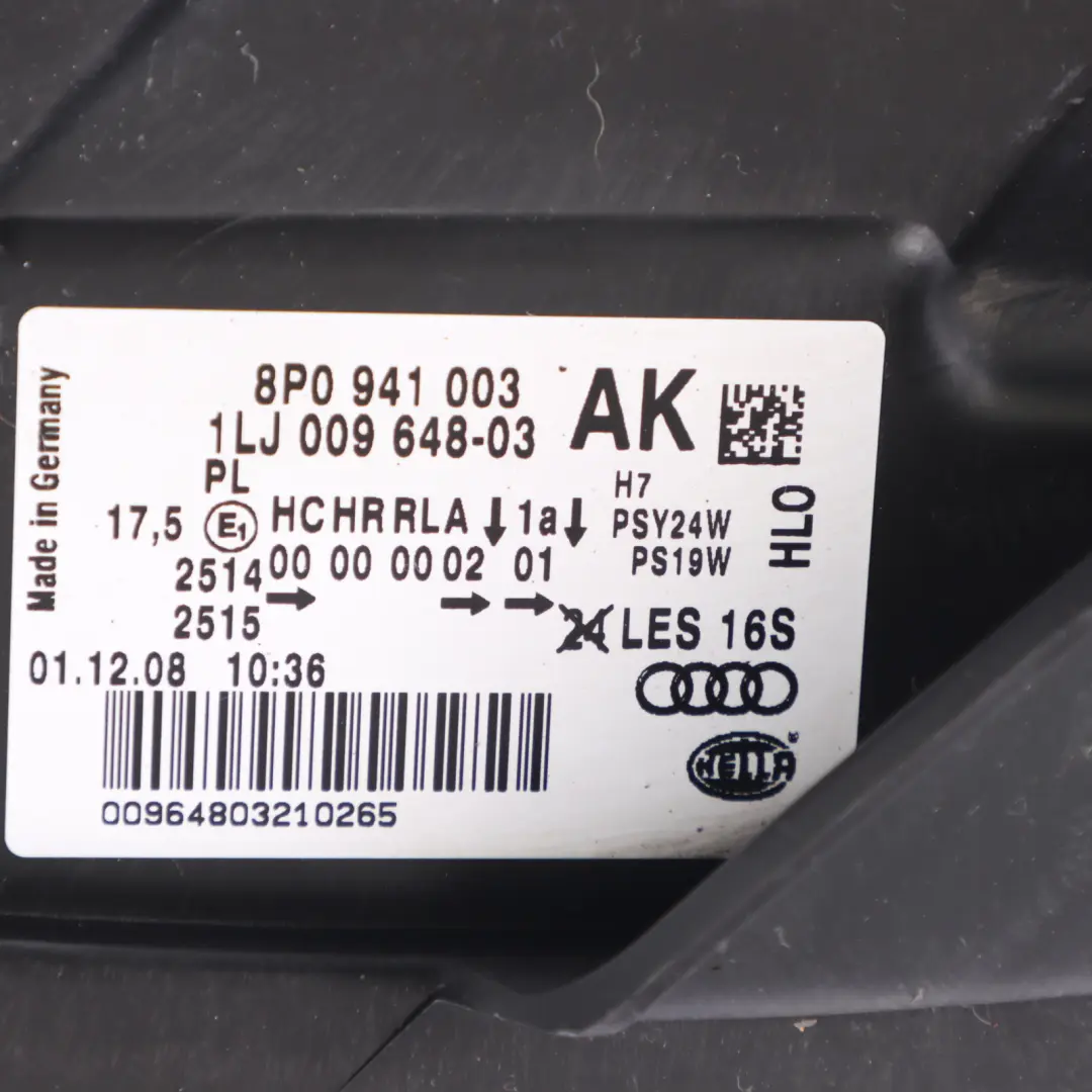 Headlight Headlamp Light Lamp Front Left N/S to Audi A3 E 104 T with Part number 8P0941003AK Audi A3 E 104 T Headlight Headlamp Light Lamp Front Left N/S - SKU RHD-8P0941003AK - Part number 8P0941003AK