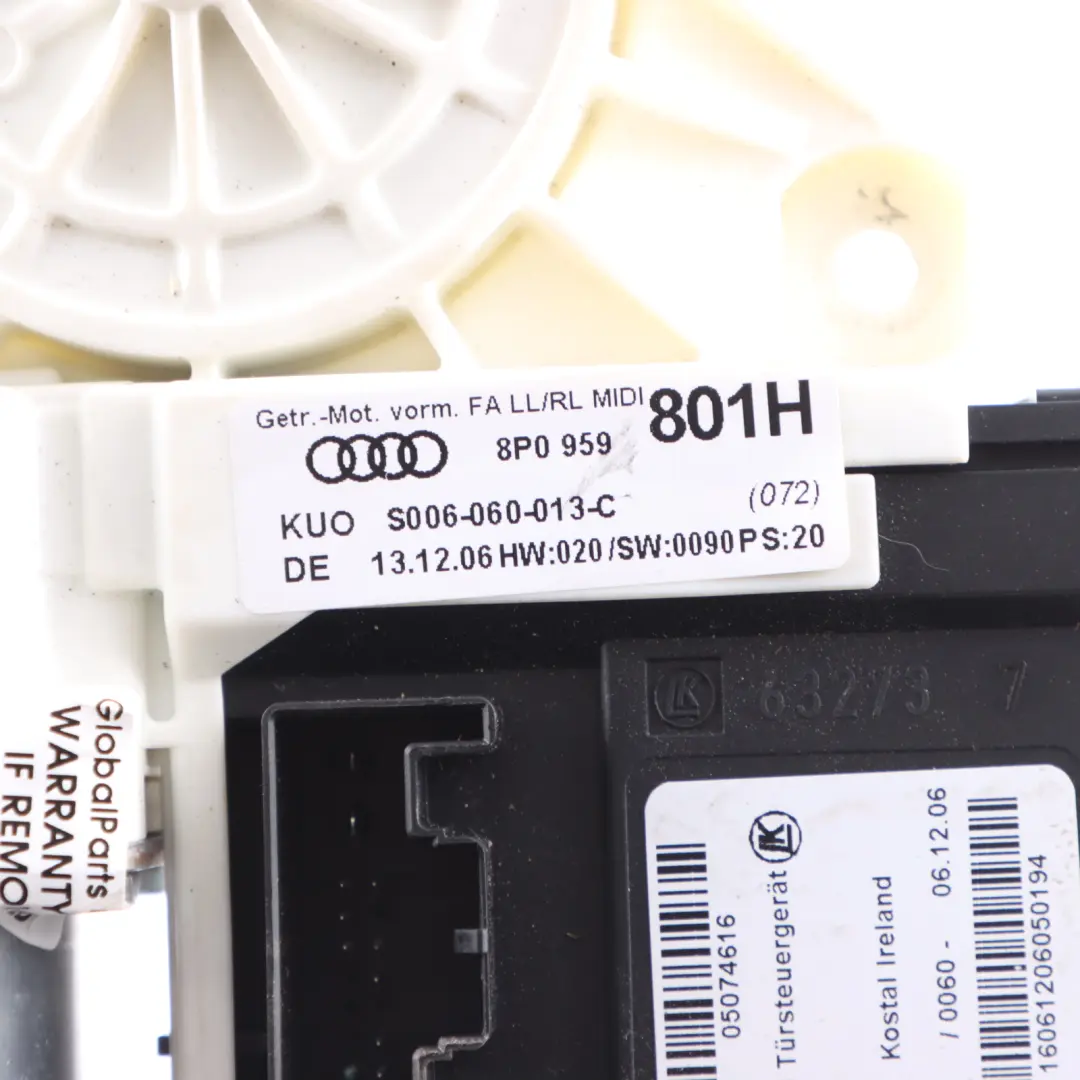 Door Window Lifter Motor Regulator Front Right O/S to Audi A3 8P with Part number 8P0959801H Audi A3 8P Door Window Lifter Motor Regulator Front Right O/S - SKU 8P0959801H - Part number 8P0959801H
