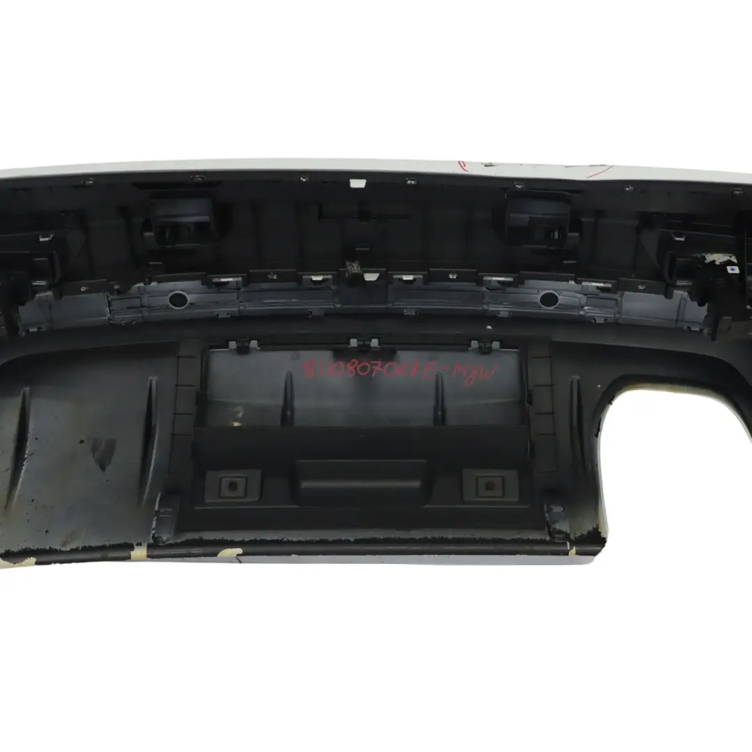 Bumper Trim Panel Covering Glacier White Pearl - S9R to Audi Q3 8U Rear with Part number 8U0807067E Audi Q3 8U Rear Bumper Trim Panel Covering Glacier White Pearl - S9R - SKU 8U0807067E-MGW - Part number 8U0807067E