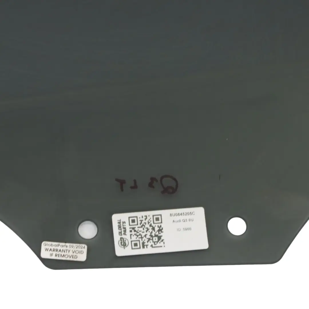 Quarter Window Glass Side Door Rear Left N/S AS3 Black to Audi Q3 8U with Part number 8U0845205C Audi Q3 8U Quarter Window Glass Side Door Rear Left N/S AS3 Black - SKU 8U0845205C - Part number 8U0845205C
