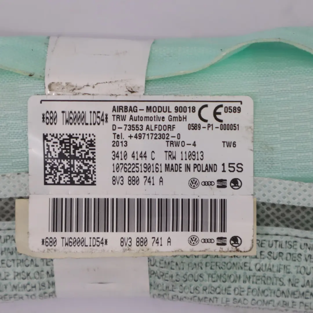 Audi A3 8V Módulo Aire Cortina Lado Izquierdo Unidad Techo Headliner - SKU 8V3880741A - Número de pieza 8V3880741A