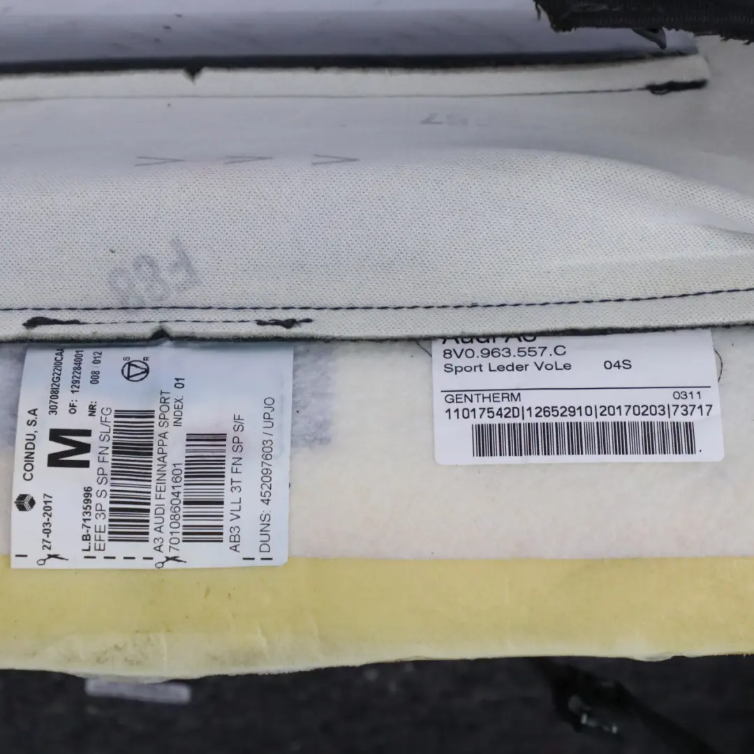 Audi A3 8V S Line Front Back Rest Cover Cushion Left N/S Leather - SKU 8V3881805AP - Part number 8V3881805AP