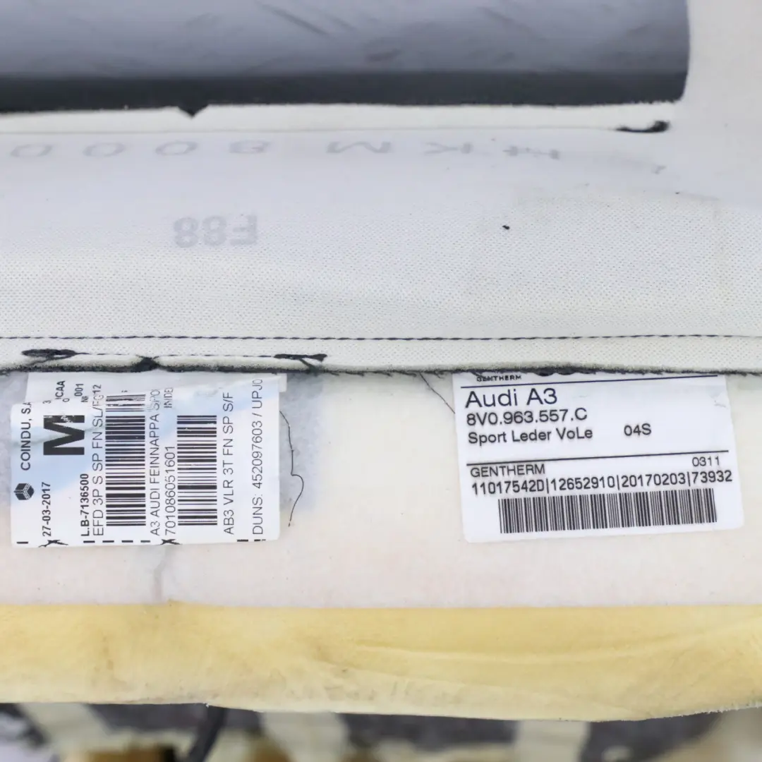 Front Back Rest Cover Cushion Right O/S Leather to Audi A3 8V S Line with Part number 8V3881806AP Audi A3 8V S Line Front Back Rest Cover Cushion Right O/S Leather - SKU 8V3881806AP - Part number 8V3881806AP