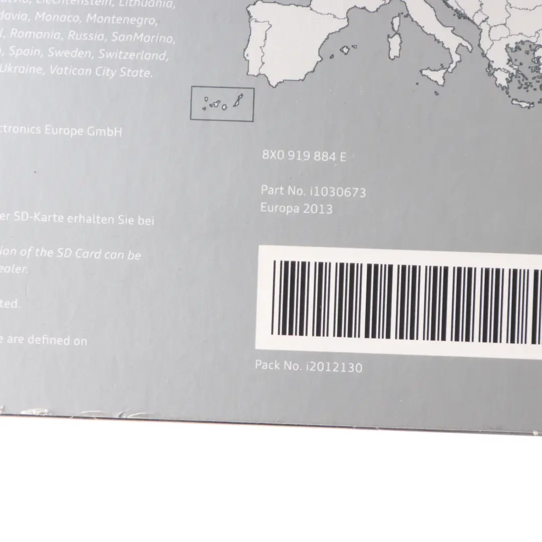 Audi Q3 8U SD Card Map Pilot Navigation Europe 2013 - SKU 8X0919884E-1 - Part number 8X0919884E