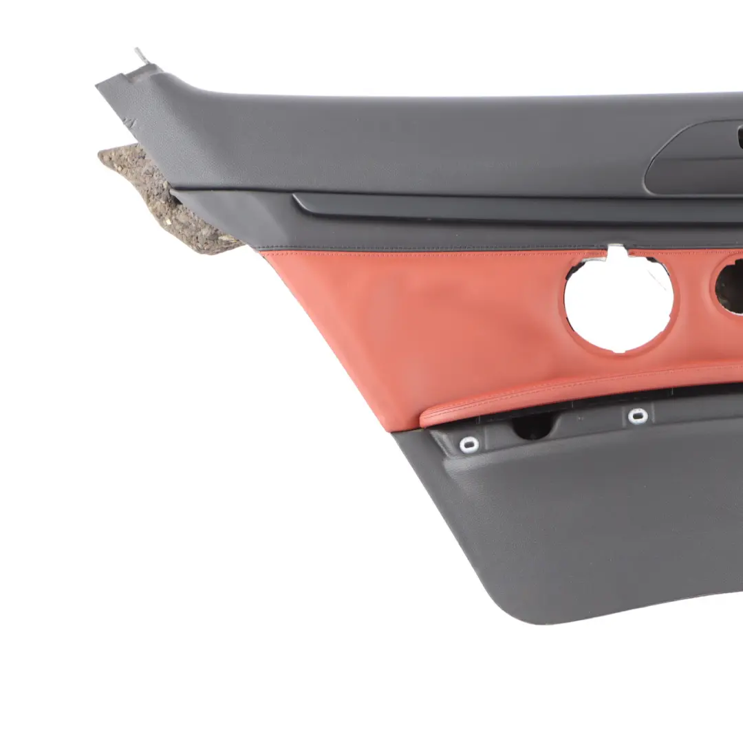 Door Card Trim Rear Left N/S Trim Panel Leather Black Fuchs Red to BMW E92 with Part number 9152841 BMW E92 Door Card Trim Rear Left N/S Trim Panel Leather Black Fuchs Red - SKU 9152841 - Part number 9152841