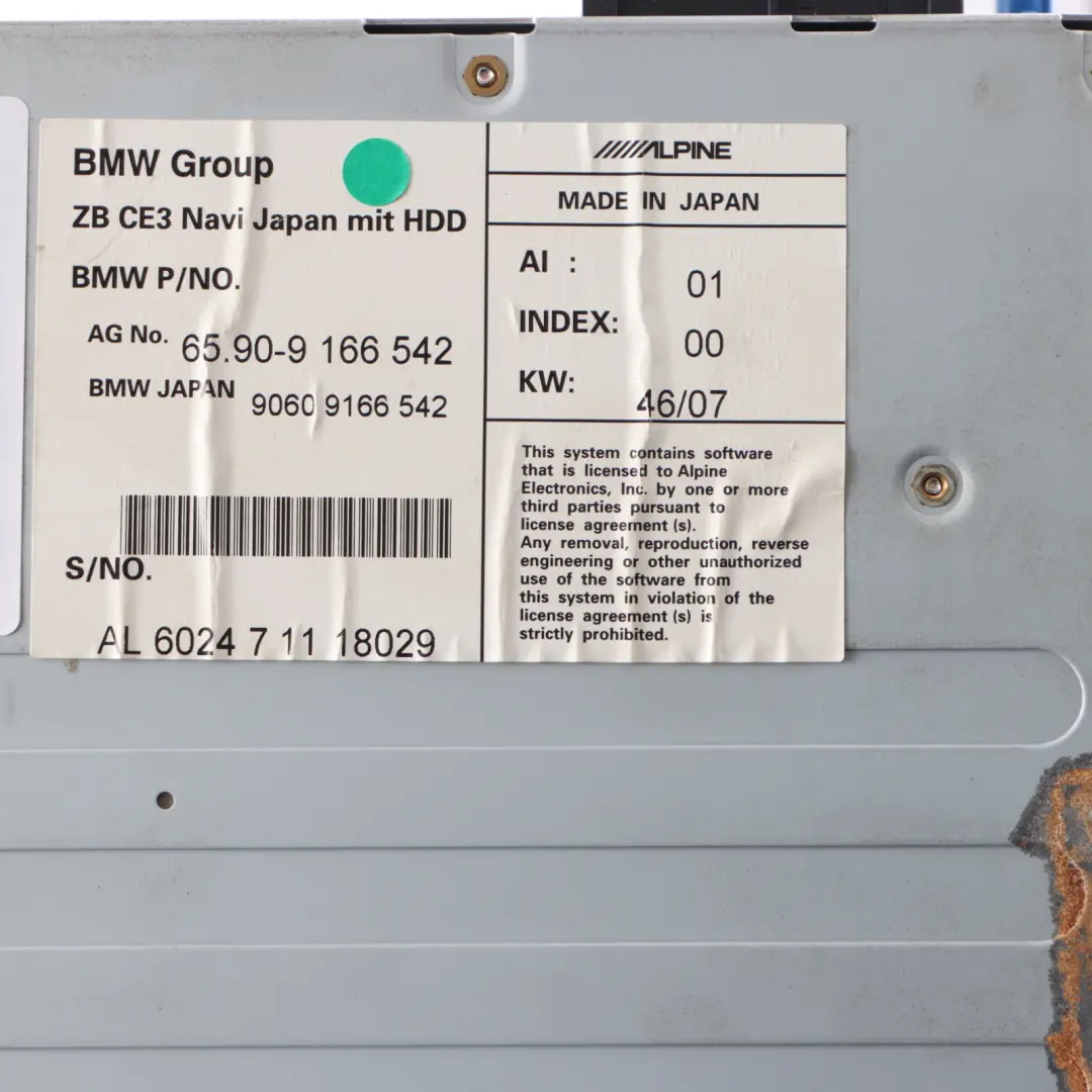 Navegación Lector Sistema Módulo Unidad ZB CE3 Navi JAPAN para BMW E92 HDD con número de pieza 9166542 BMW E92 HDD Navegación Lector Sistema Módulo Unidad ZB CE3 Navi JAPAN - SKU 9166542 - Número de pieza 9166542