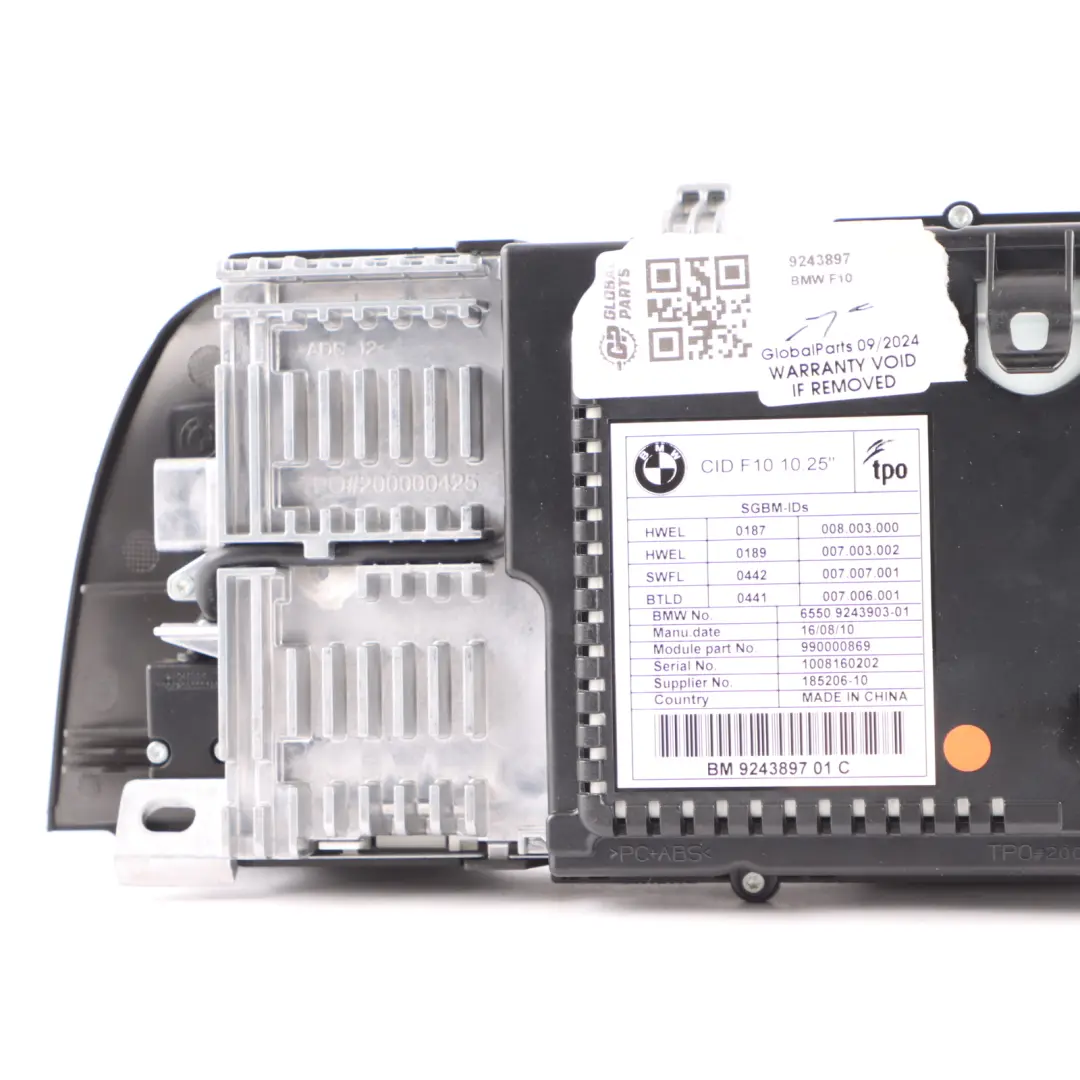 On Board Display Pantalla Central de Información Monitor 10" para BMW F10 F11 con número de pieza 9266385 BMW F10 F11 On Board Display Pantalla Central de Información Monitor 10" - SKU 9243897 - Número de pieza 9266385