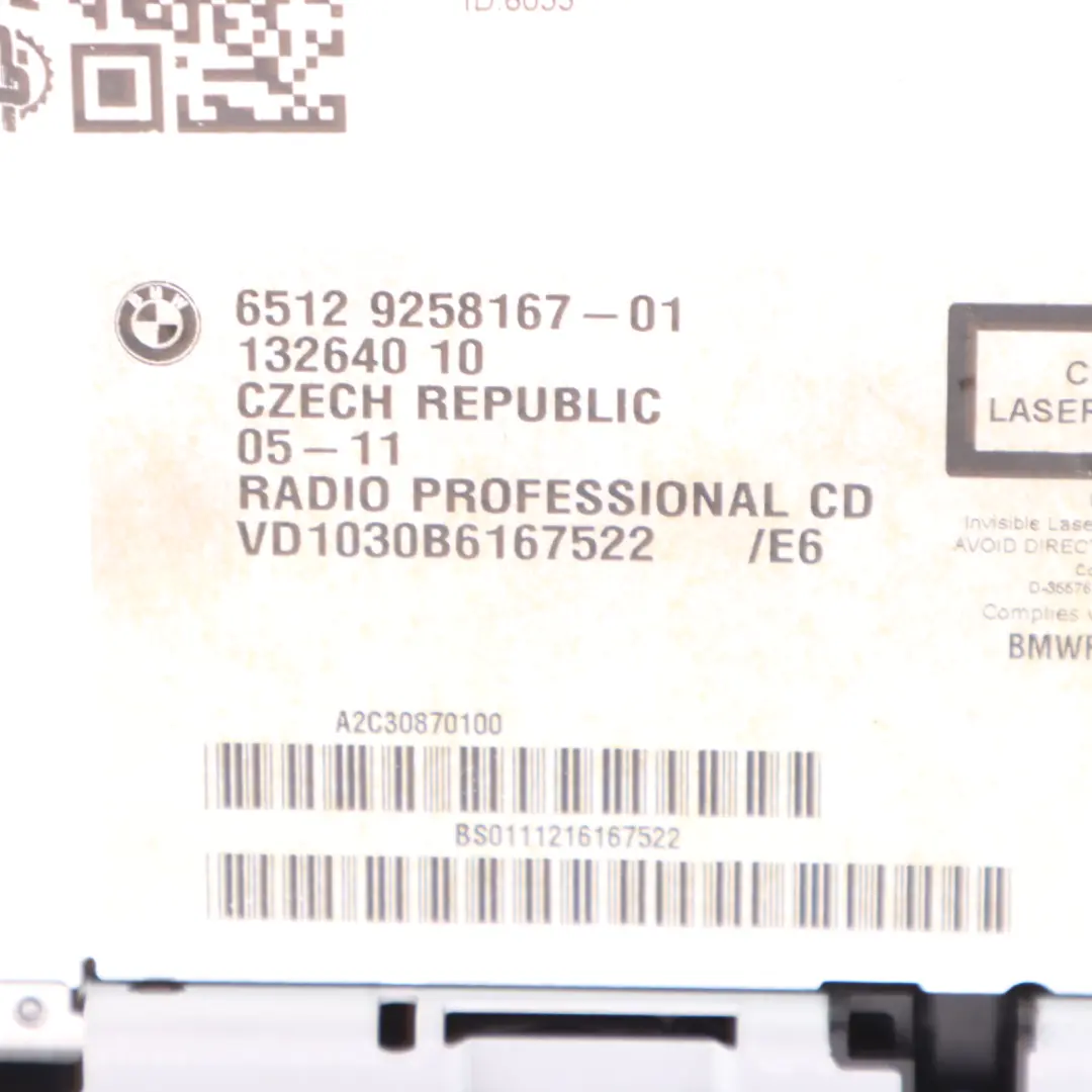 BMW E81 E82 E87 E88 E90 E91 E92 Radio Radioodtwarzacz Professional - SKU 9258167 - Numer Części 9258167
