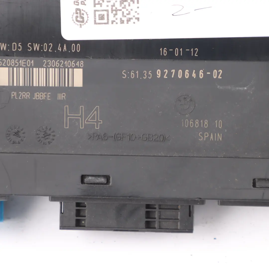 ECU Body Control Module H4 Junction Box PL2RR JBBFE IIIR to BMW E93 with Part number 9270646 BMW E93 ECU Body Control Module H4 Junction Box PL2RR JBBFE IIIR - SKU 9270646-2 - Part number 9270646