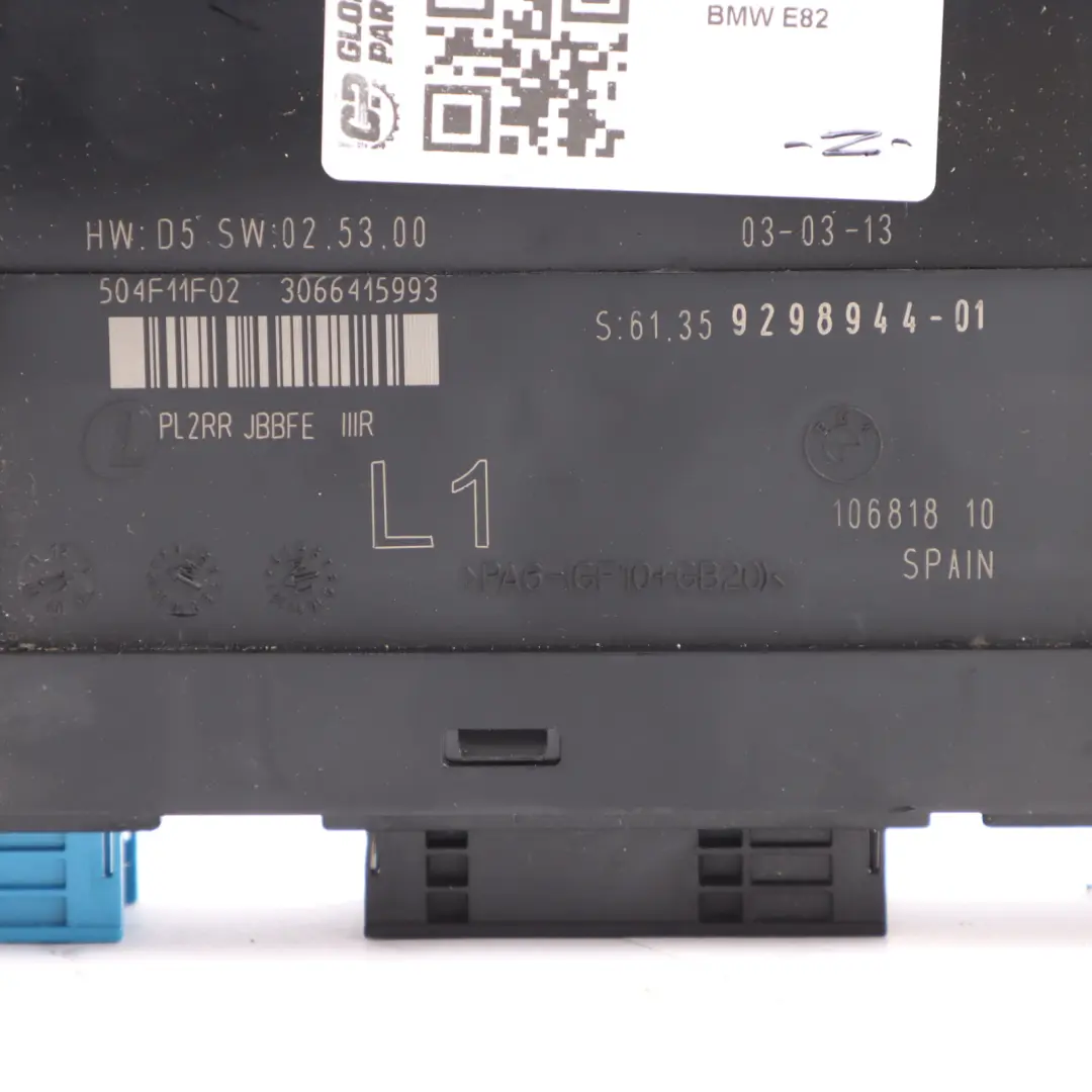 BMW E82 ECU Body Control Module Junction Box L1 PL2RR JBBFE - SKU 9298944 - Part number 9298944
