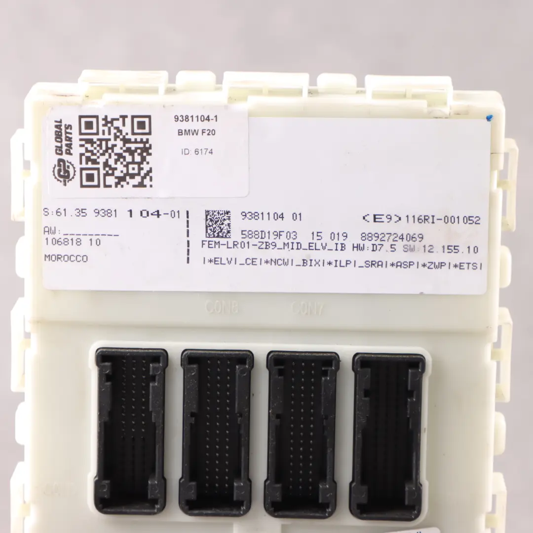 FEM Module BMW F20 F21 F22 F30 F32 ECU Control Unit Fuse Box to with Part number 9381104 FEM Module BMW F20 F21 F22 F30 F32 ECU Control Unit Fuse Box - SKU 9381104-1 - Part number 9381104