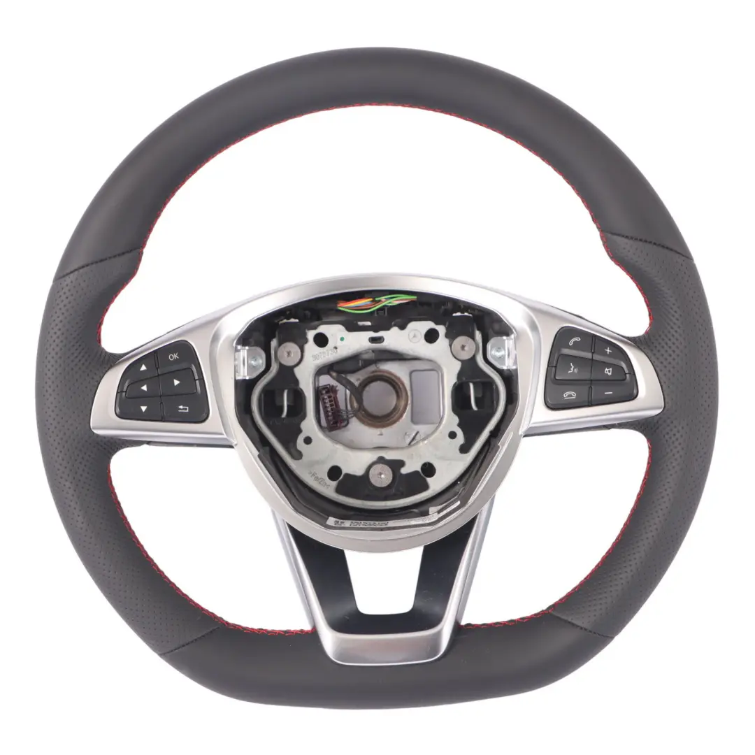 Steering Wheel Mercedes W176 W117 NEW Black Leather Red Threads Multifunction to with Part number A0004603303-1 Steering Wheel Mercedes W176 W117 NEW Black Leather Red Threads Multifunction - SKU A0004603303-1 - Part number A0004603303-1