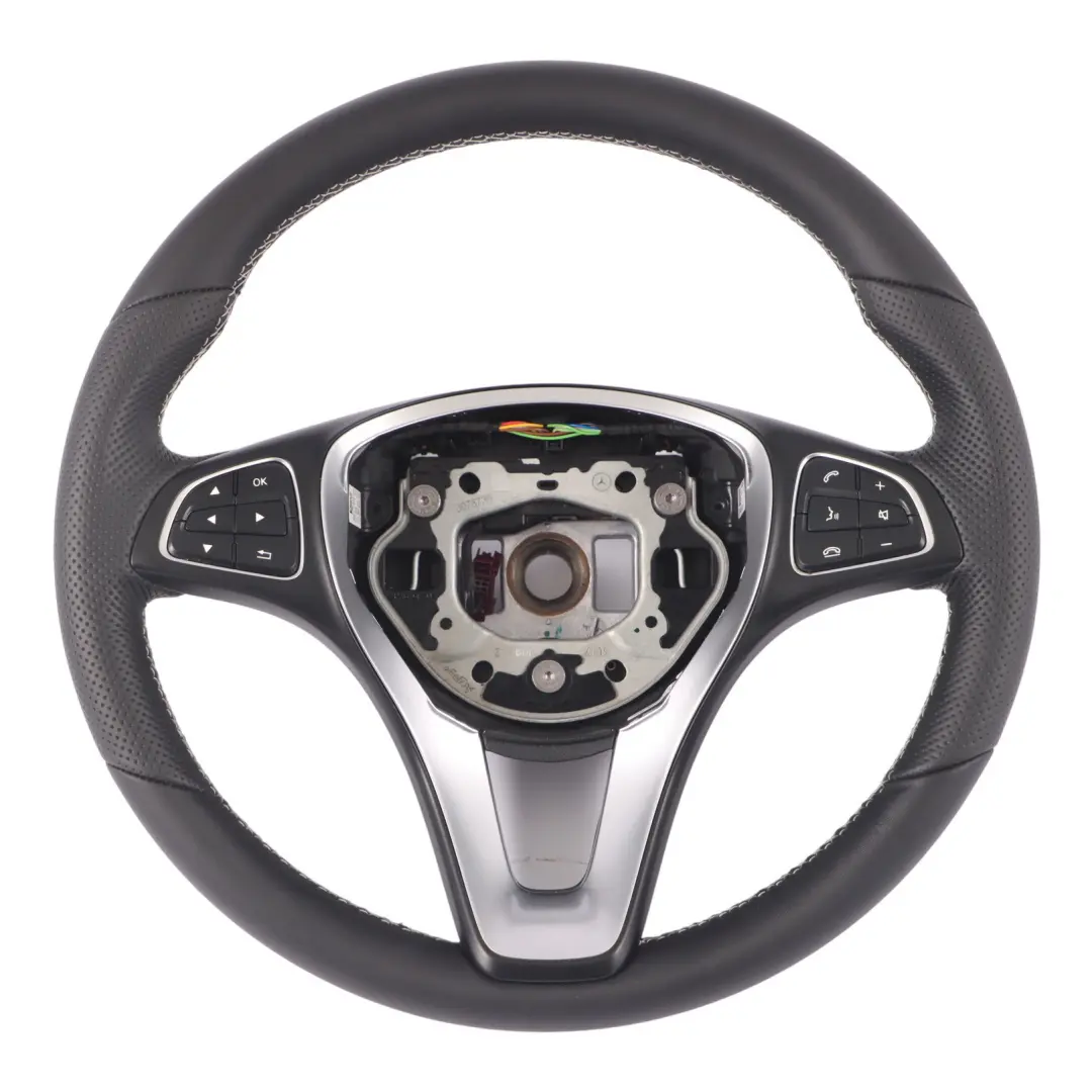 Steering Wheel Mercedes W176 W246 NEW Black Leather White Threads Multifunction to with Part number A0014609403 Steering Wheel Mercedes W176 W246 NEW Black Leather White Threads Multifunction - SKU A0014609403-1 - Part number A0014609403