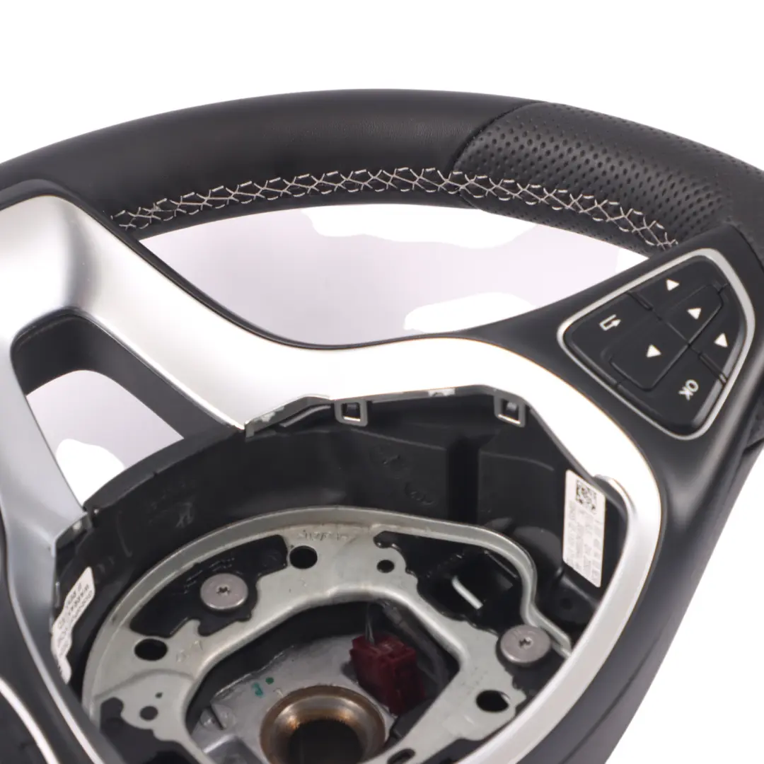  Steering Wheel Mercedes W176 W246 NEW Black Leather White Threads Multifunction - SKU A0014609403-1 - Part number A0014609403