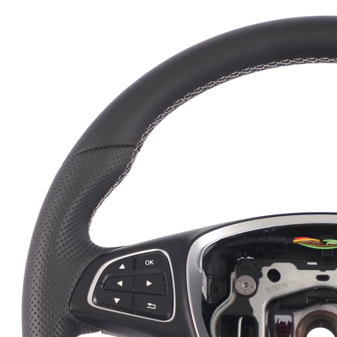 Steering Wheel Mercedes W176 W246 NEW Black Leather White Threads Multifunction to with Part number A0014609403 Steering Wheel Mercedes W176 W246 NEW Black Leather White Threads Multifunction - SKU A0014609403-1 - Part number A0014609403