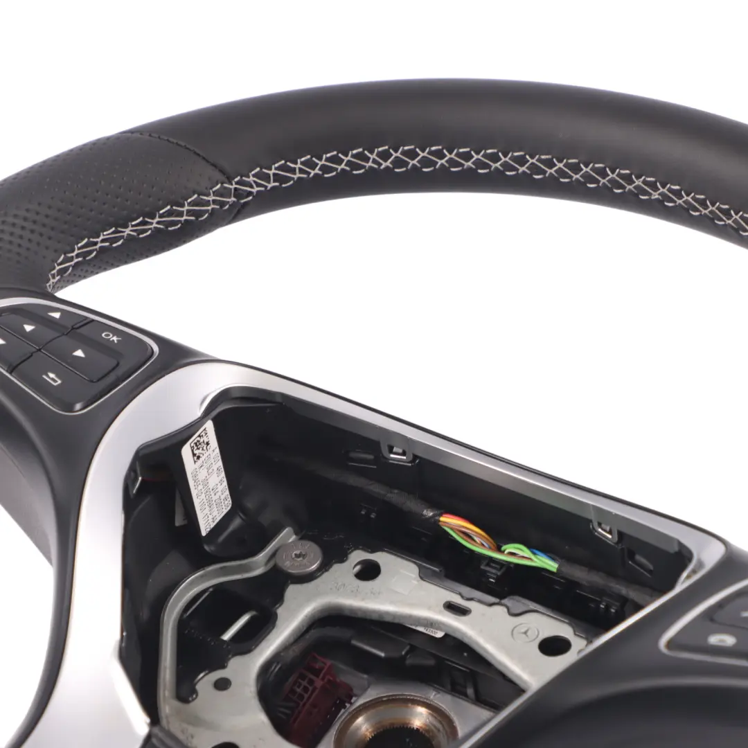 Steering Wheel Mercedes W176 W246 NEW Black Leather White Threads Multifunction to with Part number A0014609403 Steering Wheel Mercedes W176 W246 NEW Black Leather White Threads Multifunction - SKU A0014609403-1 - Part number A0014609403