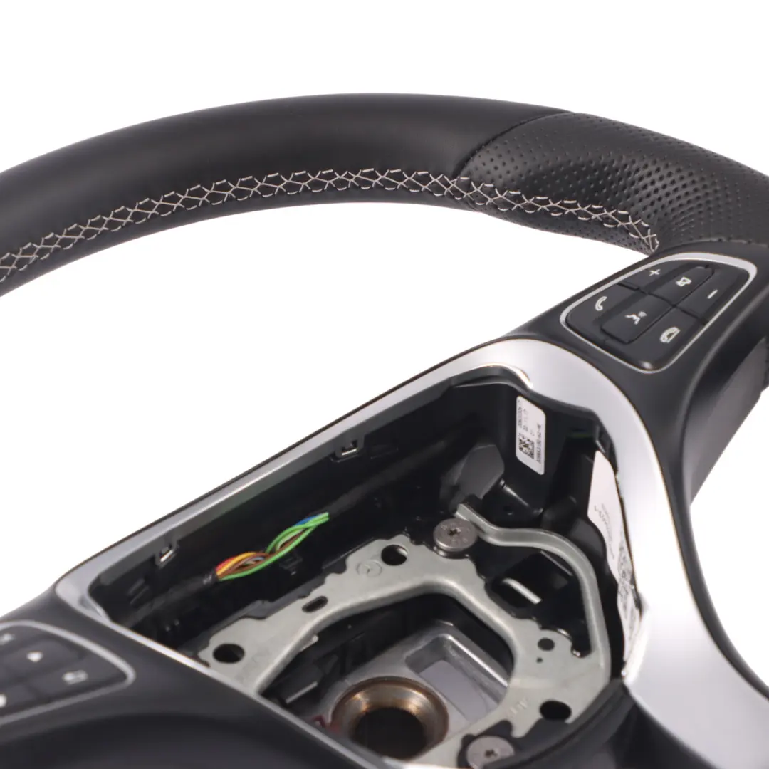 Steering Wheel Mercedes W176 W246 NEW Black Leather White Threads Multifunction to with Part number A0014609403 Steering Wheel Mercedes W176 W246 NEW Black Leather White Threads Multifunction - SKU A0014609403-1 - Part number A0014609403