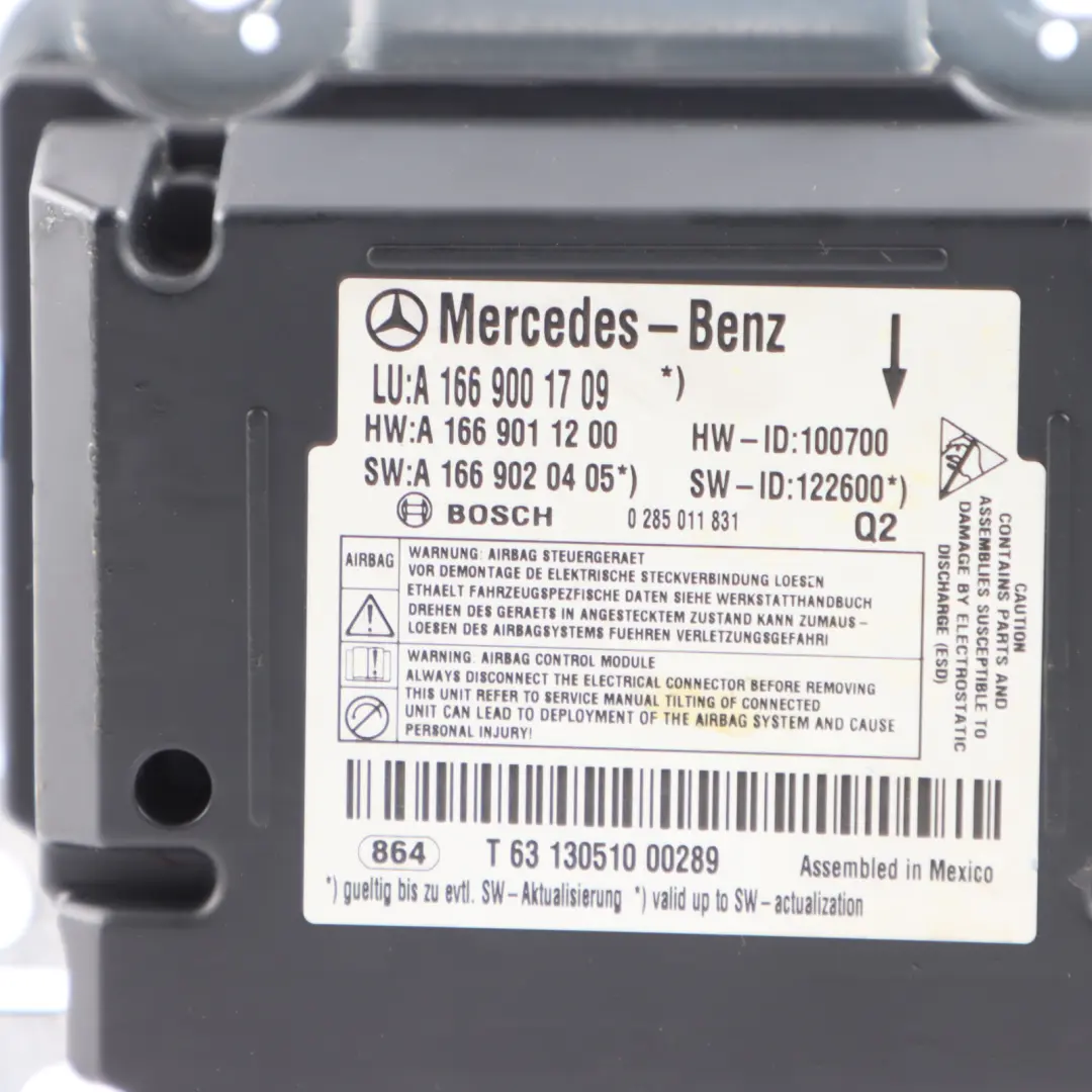 Sistema SRS Modulo Aria Centralina ECU per Mercedes ML W166 con numero di parte A1669001709 Mercedes ML W166 Sistema SRS Modulo Aria Centralina ECU - SKU A1669001709 - Numero di parte A1669001709