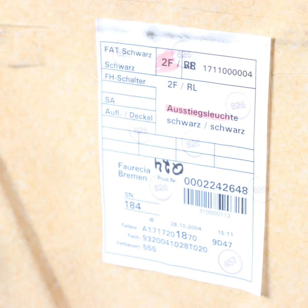 Door Card Convertible Front Right O/S Leather Black to Mercedes SLK R171 with Part number A1717201470 Mercedes SLK R171 Door Card Convertible Front Right O/S Leather Black - SKU A1717201470-1 - Part number A1717201470