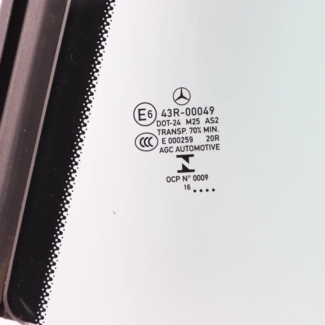 Window Glass Rear Left N/S Green Glazing AS2 to Mercedes A205 with Part number A2056700110 Mercedes A205 Window Glass Rear Left N/S Green Glazing AS2 - SKU A2056700110 - Part number A2056700110