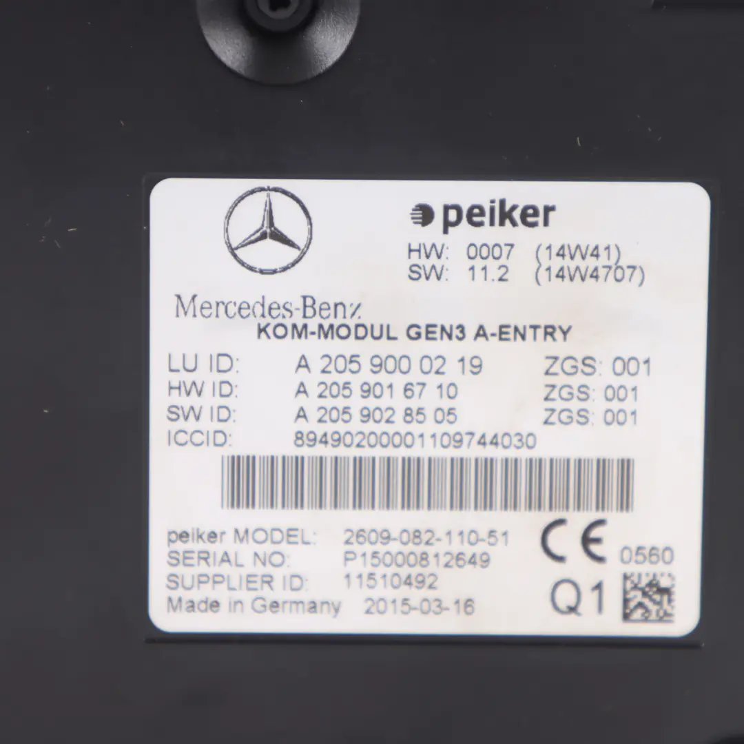  Telematics Module Mercedes C117 W176 W205 Communication Control Unit - SKU A2059000219 - Part number A2059000219